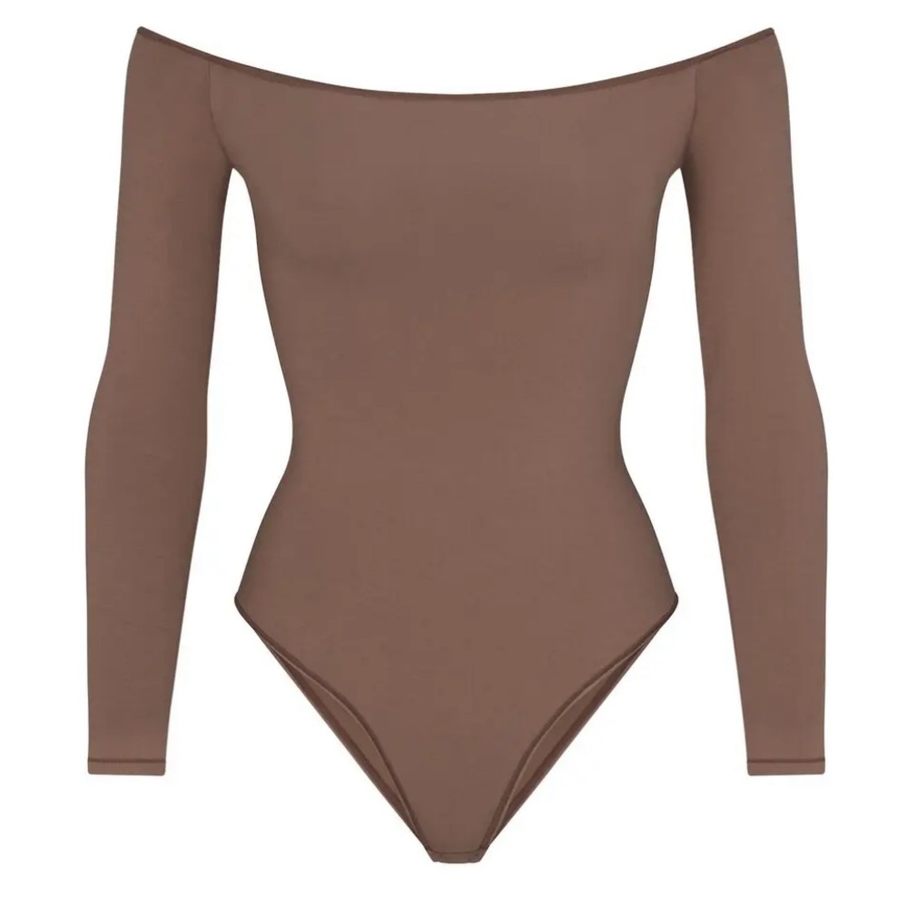 NWT COTTON JERSEY OFF THE SHOULDER BODYSUIT | TRUFFLE Brown 3X Stretchy